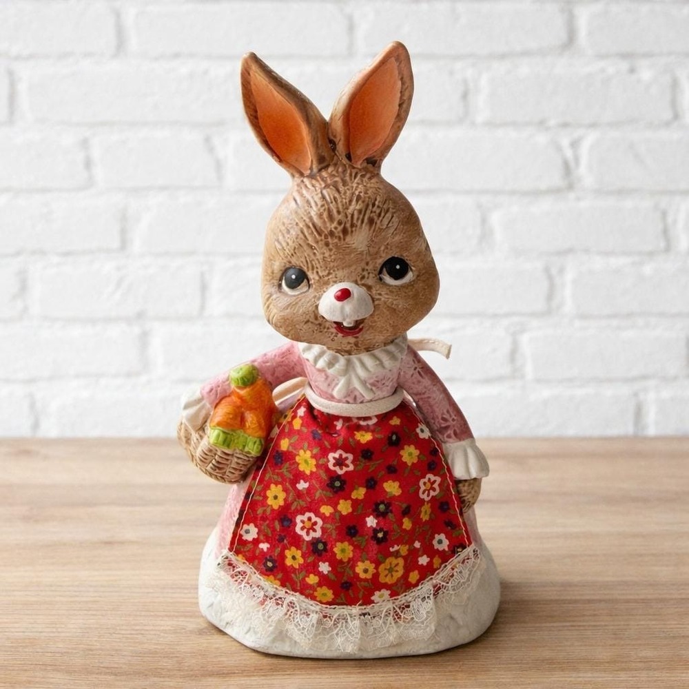 Made in Japan 1960s Easter Bunny Ceramic Bank Pink Dress Figurine w/Stopper